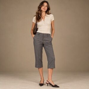 Spacegirlz Capri Pants Women 9 Grey Vintage Y2K Pinstripe Low Rise Indie Sleaze